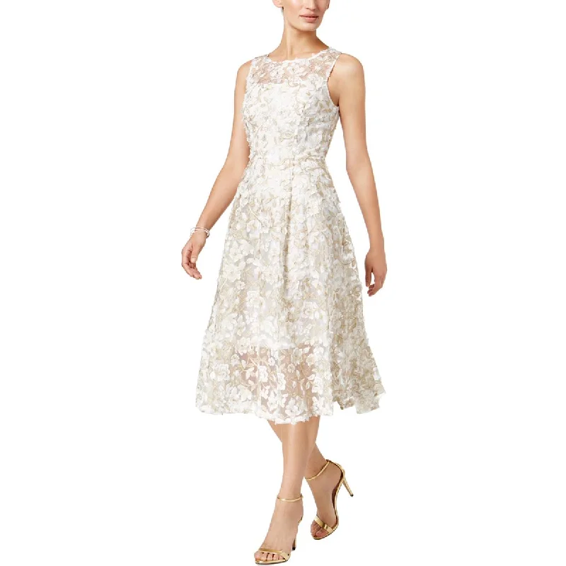 Trendy Women's Apparel for All Seasons Adrianna Papell Womens Metallic Mesh Fit & Flare Dress