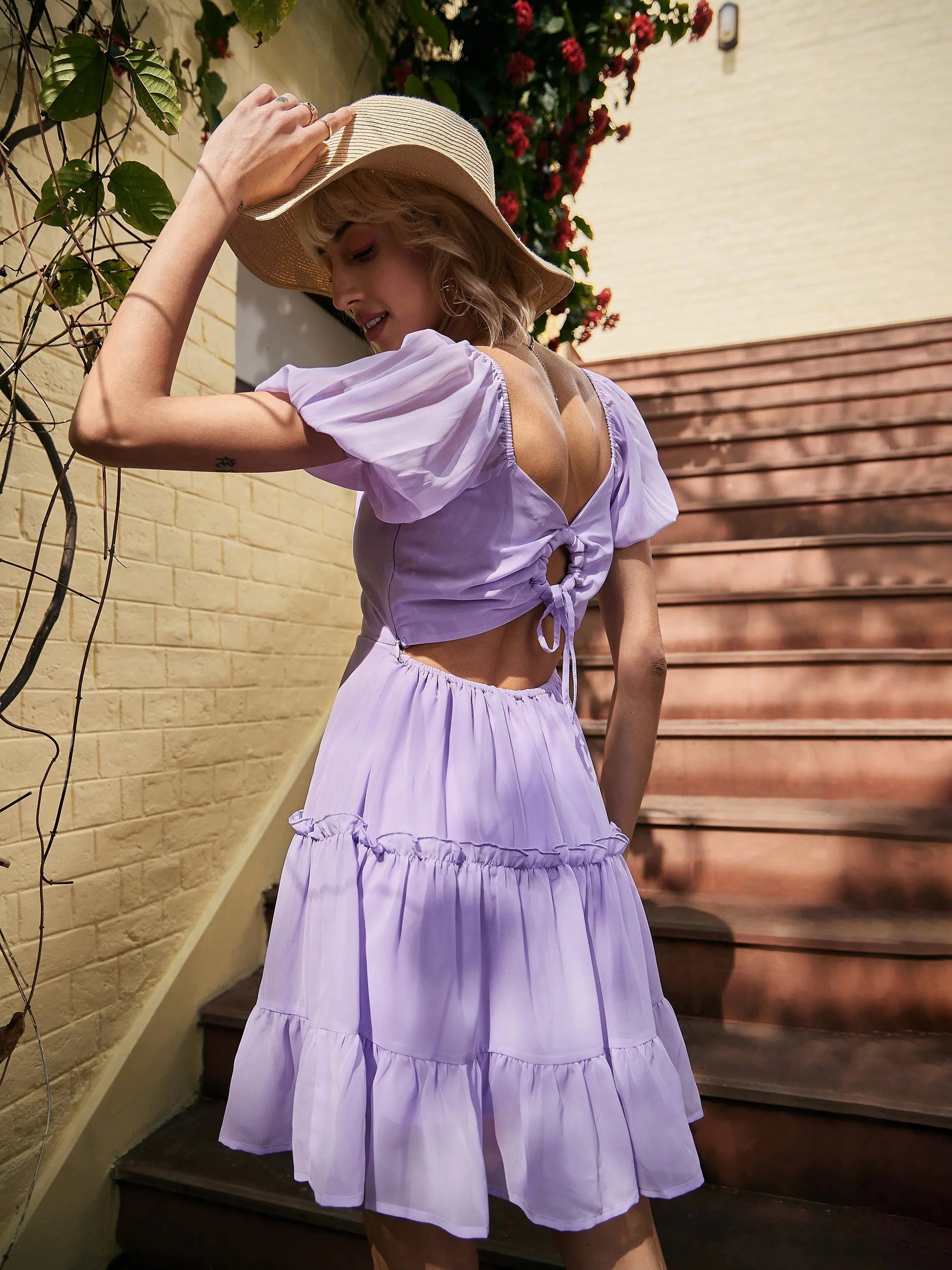 Trendy Athleisure Clothing For Women Women Lavender Sweetheart Neck Short Skater Dress