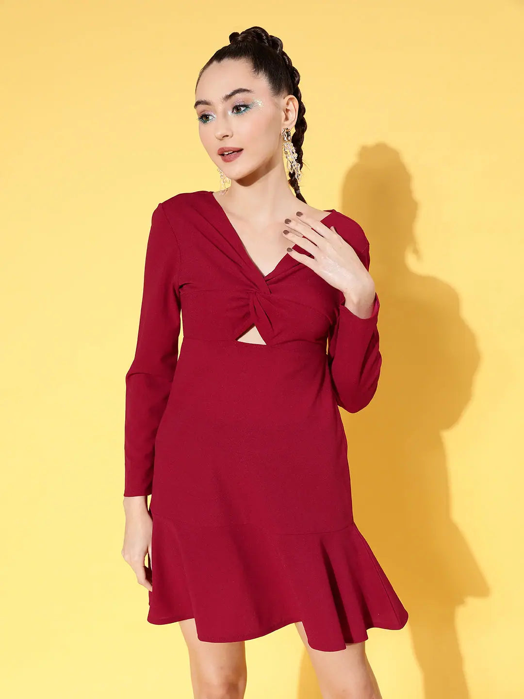 Women's Stylish Casual Garments Women Red Canton Front Cut Out Skater Dress