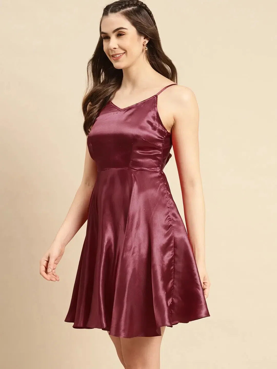 Women's Cozy Outfit For Lounging Back knot flare dress in Maroon