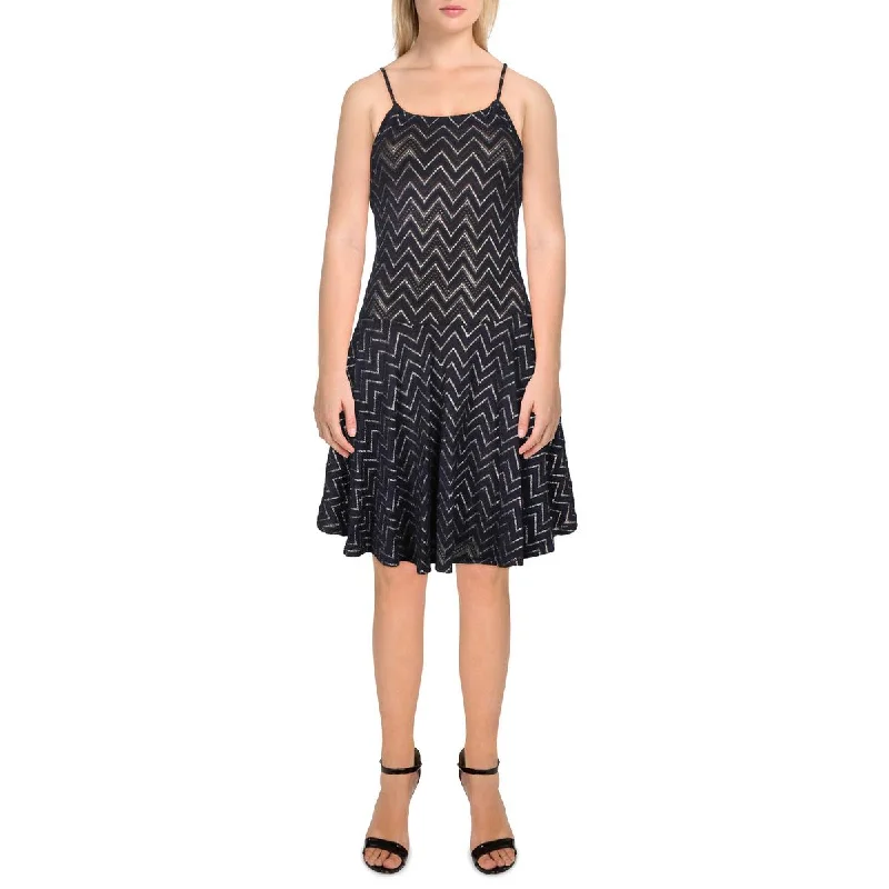 Casual Wear Elif Womens Metallic Above Knee Fit & Flare Dress