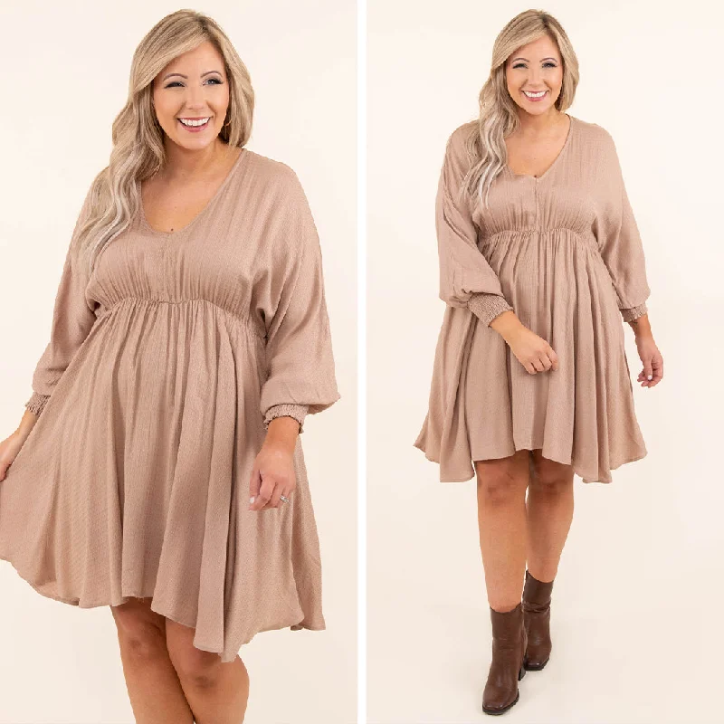 Urban Femme Streetwear Smocked And Loaded Dress, Taupe