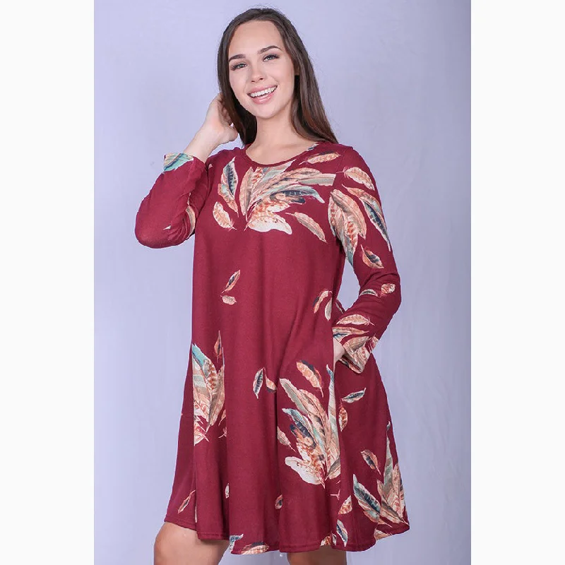 Women's Resort Garments Women's Burgundy Feather Pocket Dress