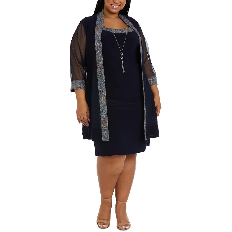 Women's Professional Garments R&M Richards Womens Plus Illusion Knee Length Two Piece Dress