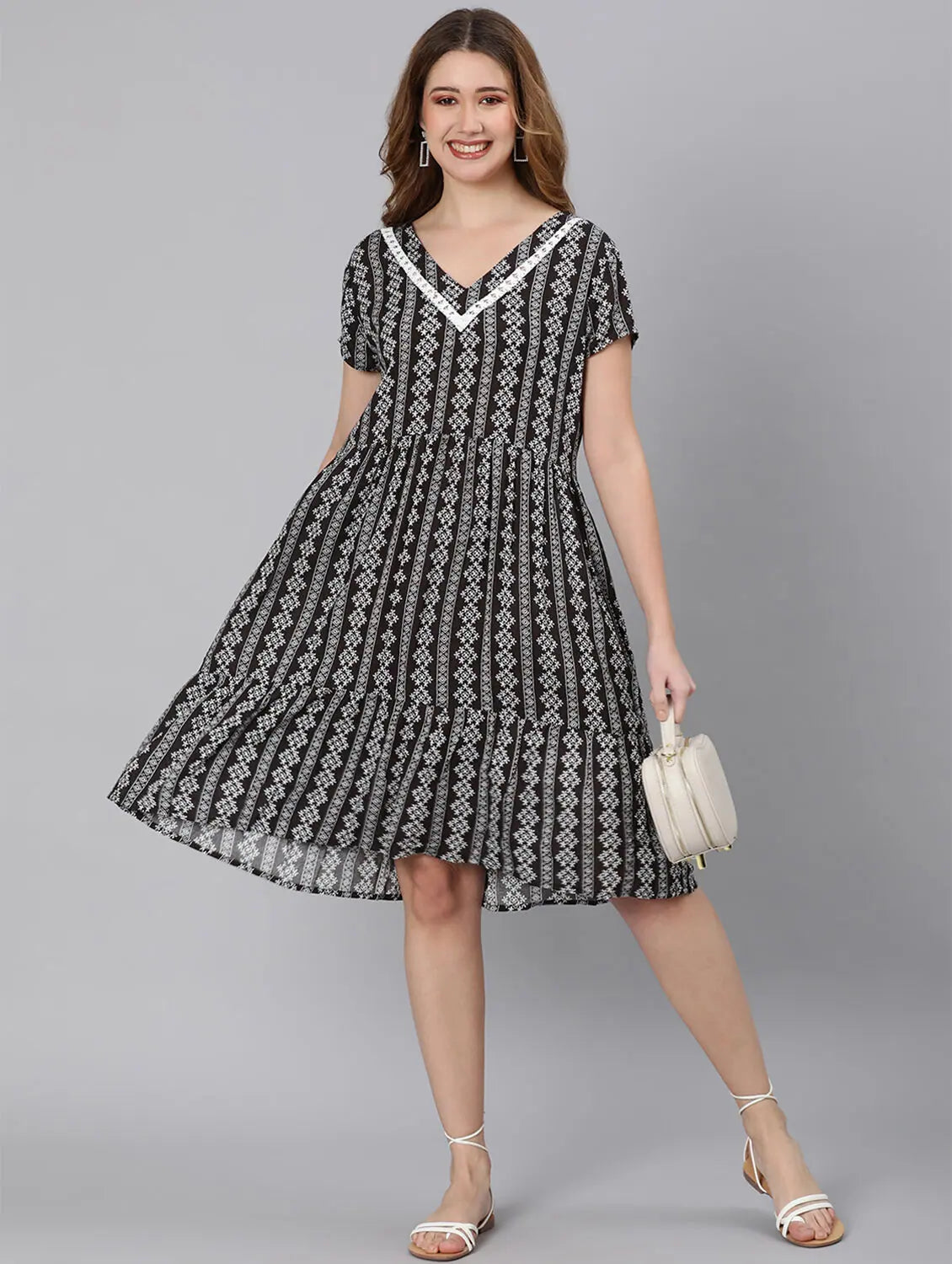Women's Trendy Casual Clothes Stoned Black Printed Women Dress