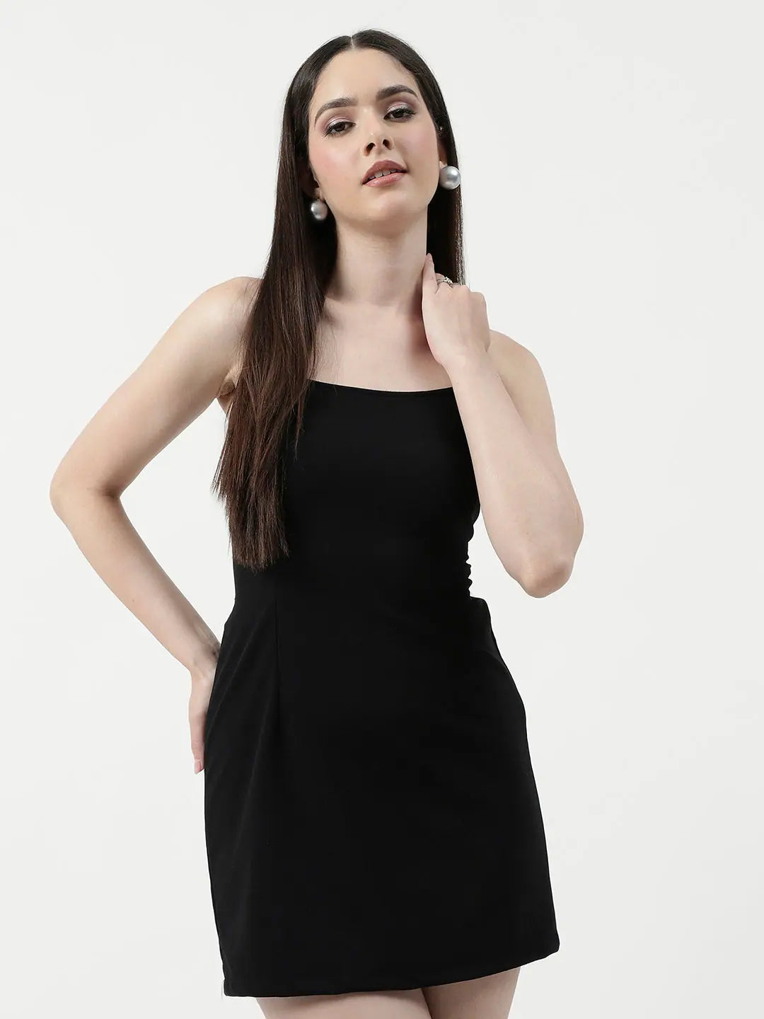 Women's Garments Solid Short Dress With Back Tie-Up