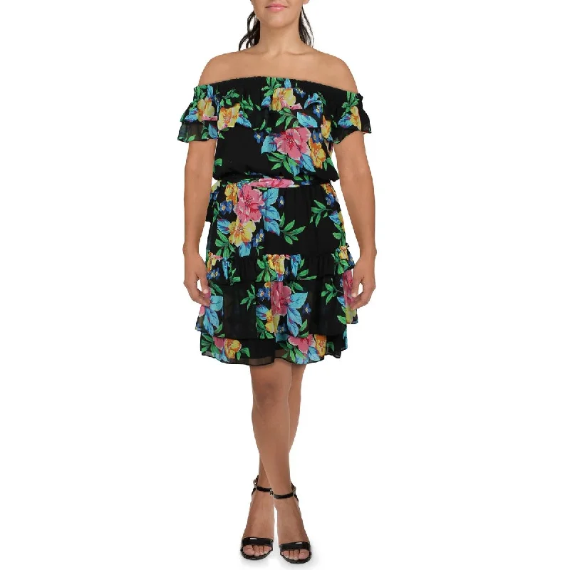 Women's Contemporary Clothing Lauren Ralph Lauren Womens Ruffled Chiffon Fit & Flare Dress