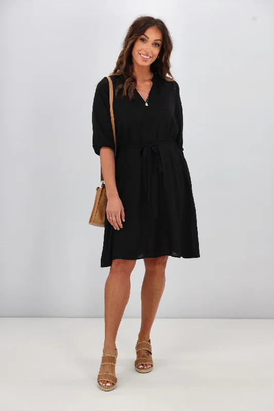 Casual Chic Shine On Label Rhaenera V Neck Dress Black