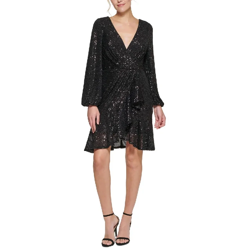 Stylish Women's Clothes for Work and Play Eliza J Womens Sequined Mesh Fit & Flare Dress