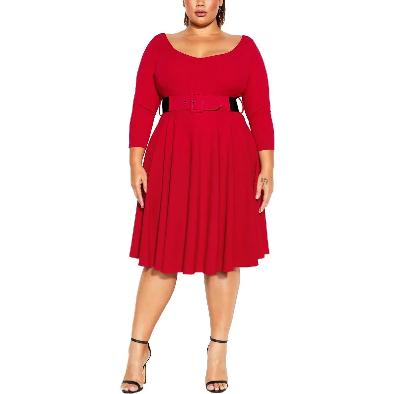 Vintage Clothing For Women City Chic Womens Plus Scoop Neck Knee-Length Fit & Flare Dress