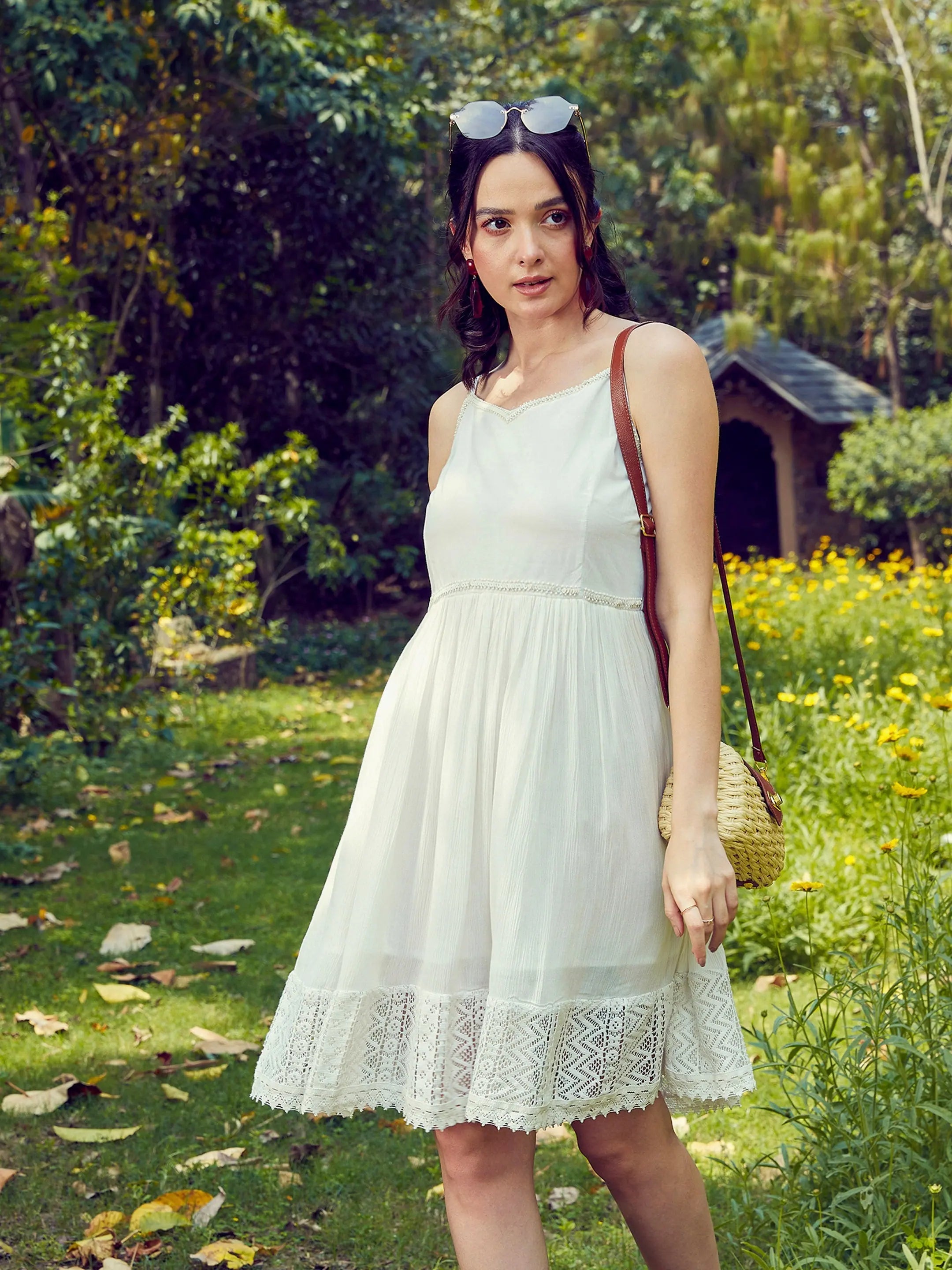 Chic & Cozy Apparel Women White Embroidered Short Skater Dress