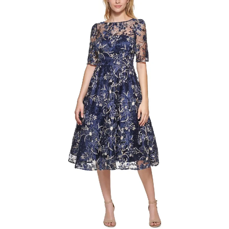 Affordable Online Boutiques Eliza J Womens Illusion Embossed Fit & Flare Dress