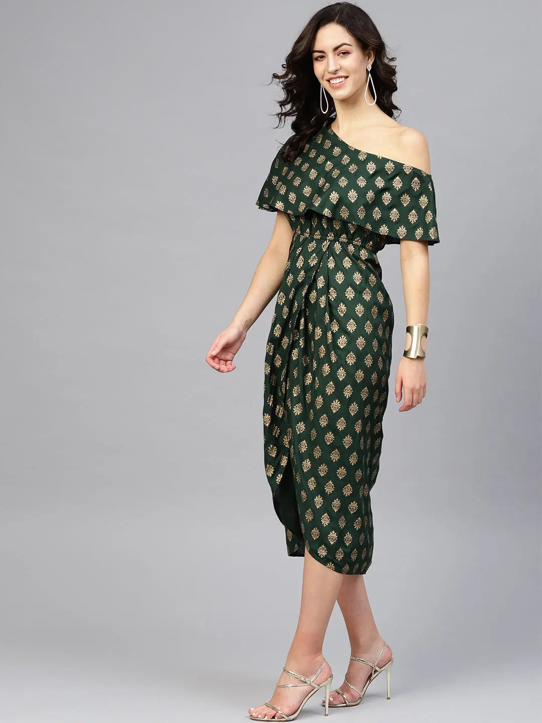 Women's Fashion Clothing One Shoulder Yoke Overlap Printed Dress-Tp0434Rp7-S