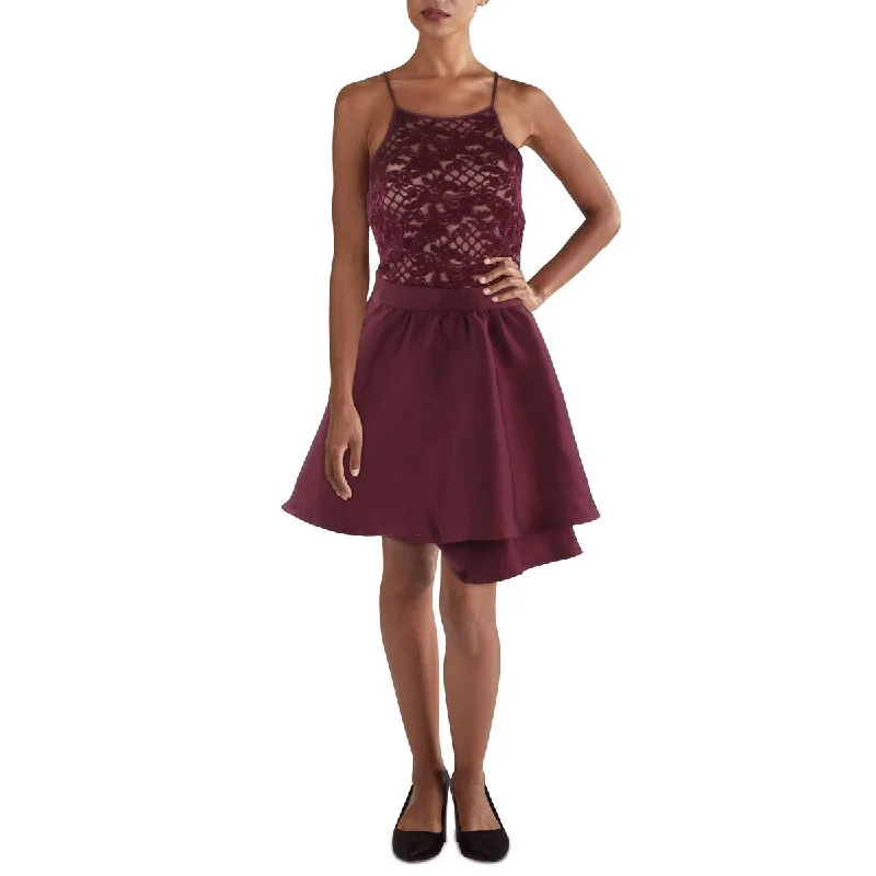 Affordable Women's Garments Emerald Sundae Womens Lace Glitter Fit & Flare Dress