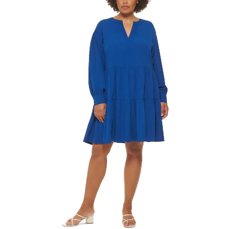 Women's Holiday Clothing Calvin Klein Womens Plus Tiered Rayon Fit & Flare Dress