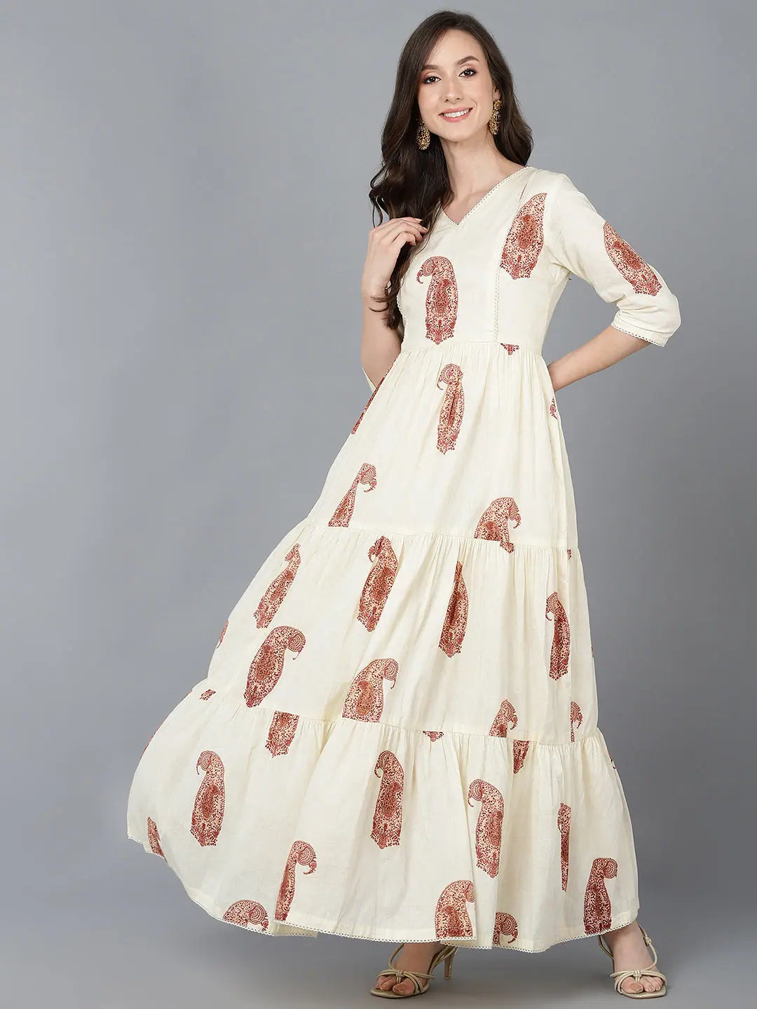 Sophisticated Style Ahika Women Cream Cotton Solid Dresses