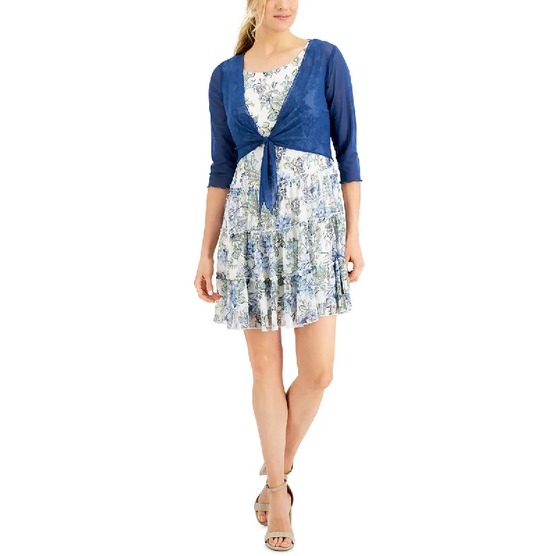 Affordable Women's Clothing Online Connected Apparel Womens Petites Chiffon 2-PC Two Piece Dress