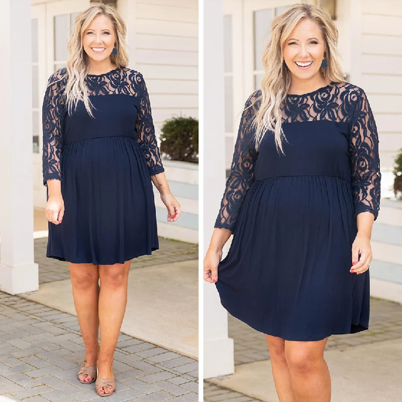 Stylish Outerwear Clothes For Women Weekend Memories Dress, Navy