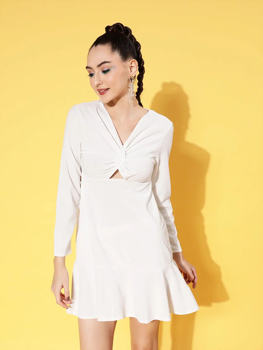Affordable Luxury Women's Garments Women White Canton Front Cut Out Skater Dress