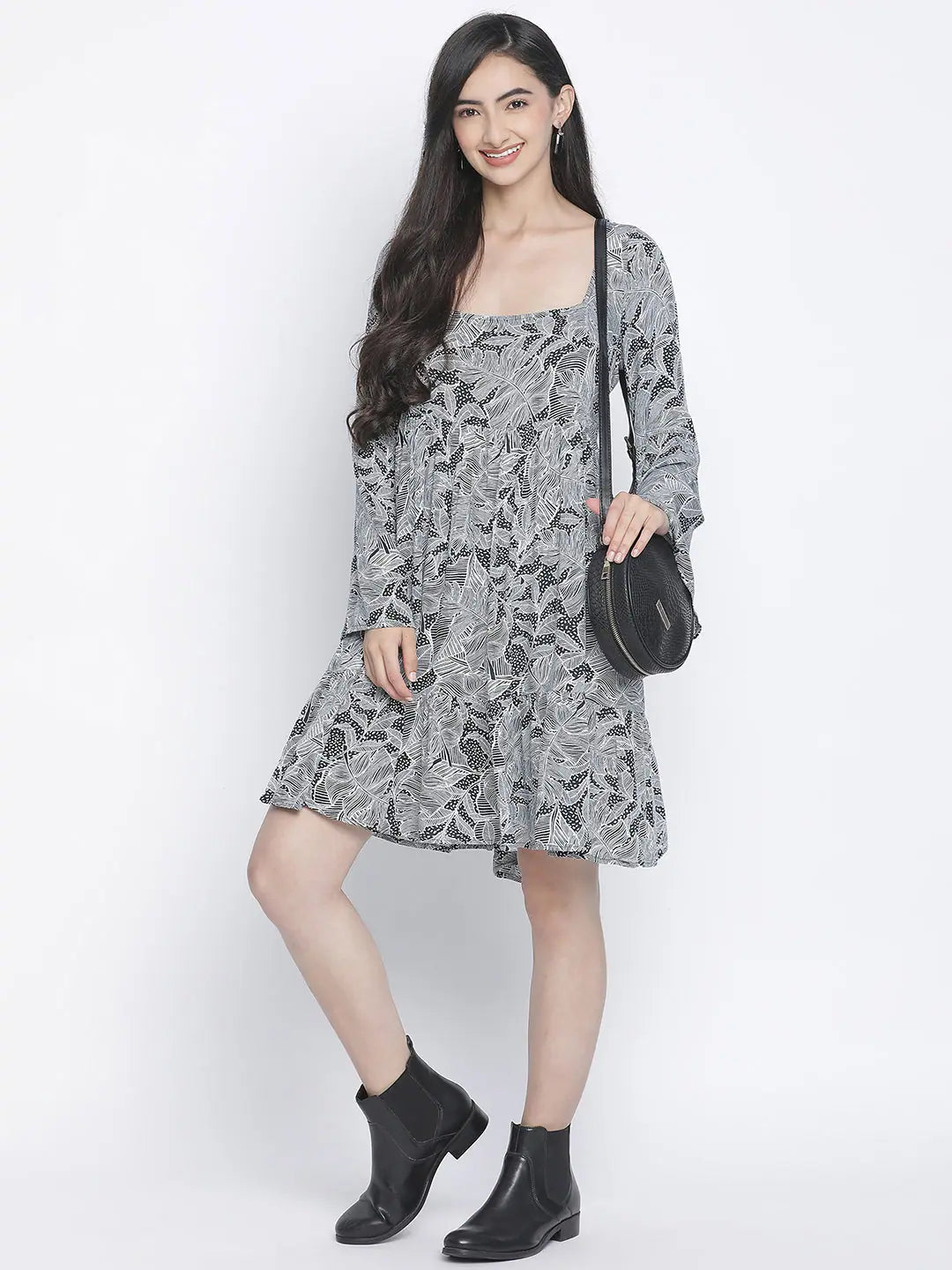 Modern Casual Clothing Twinx black tropical print women dress