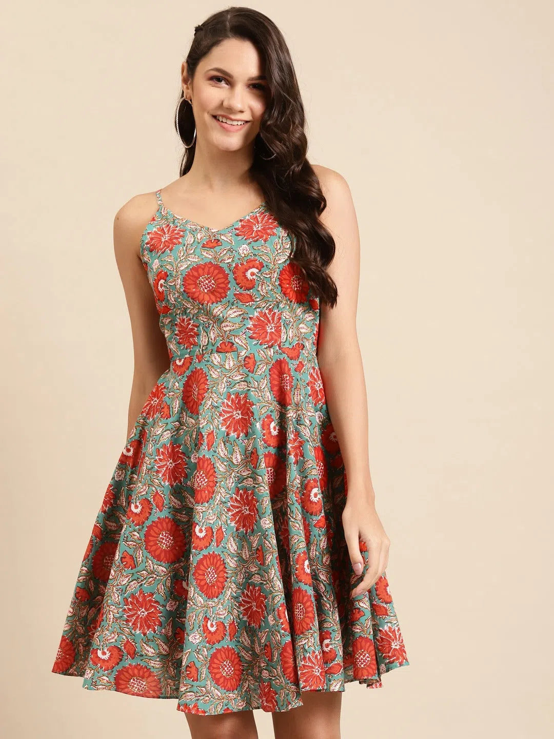Women's Comfortable Garments Printed Back Tie Skater Dress