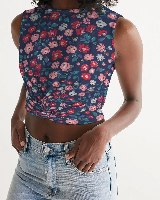 Limited-Stock Sale On Yoga Tops And Leggings Midnight blue pretty glance.  Women's  All-Over Print Twist-Front Tank