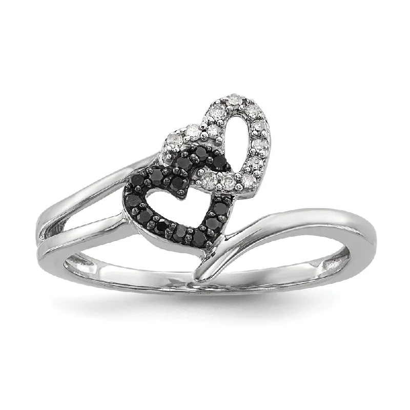 Limited Stock On Premium Jewelry At Low Prices 1/10 Ctw White & Black Diamond Double Heart Ring in Sterling Silver Limited Stock On Premium Jewelry At Low Prices 1/10 Ctw White & Black Diamond Double Heart Ring in Sterling Silver