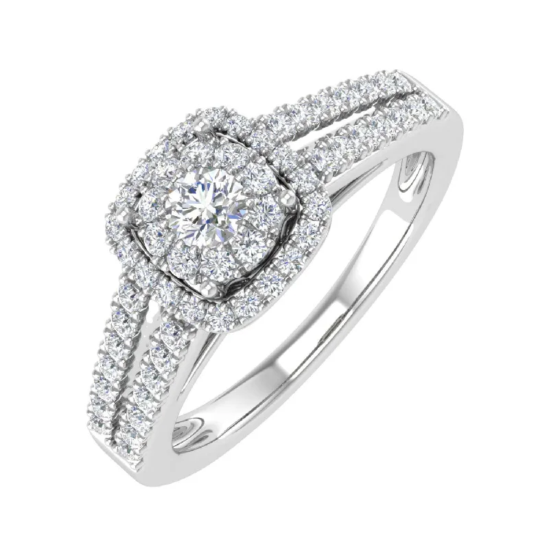 Discounted Jewelry For A Glamorous Look 1/2 Carat Prong Set Diamond Cushion Cut Halo Engagement Ring in Gold - IGI Certified Discounted Jewelry For A Glamorous Look 1/2 Carat Prong Set Diamond Cushion Cut Halo Engagement Ring in Gold - IGI Certified