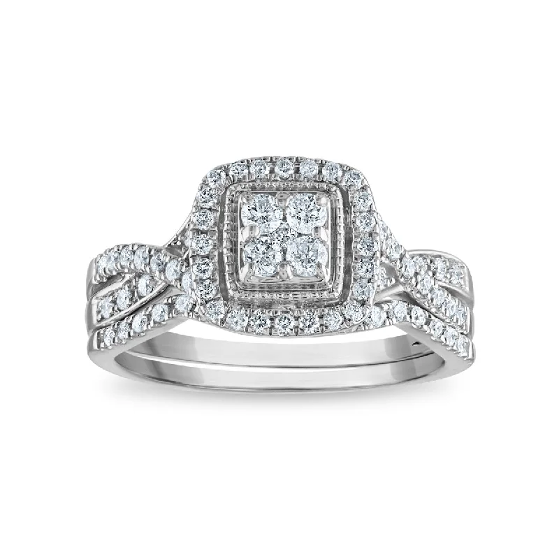 Grab Your Favorite Jewelry At The Lowest Prices 1/2 CTW Diamond Halo Bridal Set in 10KT White Gold Grab Your Favorite Jewelry At The Lowest Prices 1/2 CTW Diamond Halo Bridal Set in 10KT White Gold