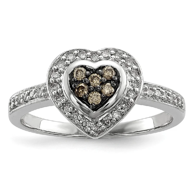 Luxury Jewelry Now At Special Promotional Rates 1/4 Ctw Champagne & White Diamond 10mm Heart Ring in Sterling Silver Luxury Jewelry Now At Special Promotional Rates 1/4 Ctw Champagne & White Diamond 10mm Heart Ring in Sterling Silver