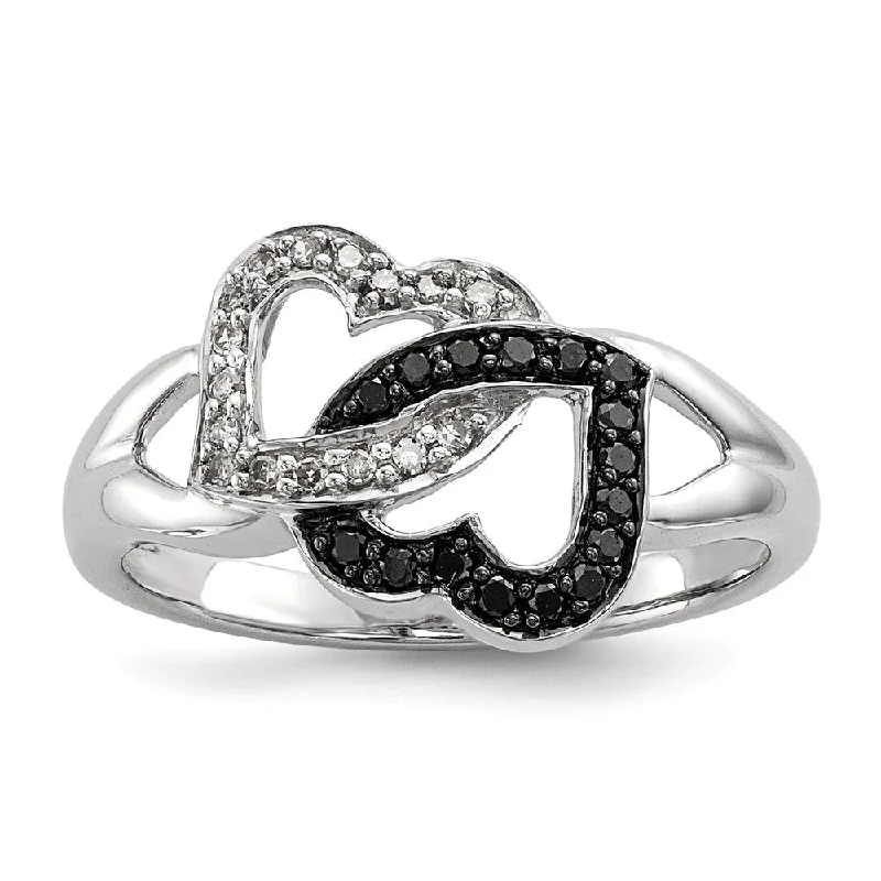Waterproof Stainless Steel Jewelry For Lasting Beauty 1/8 Ctw Black & White Diamond Double Heart Ring in Sterling Silver Waterproof Stainless Steel Jewelry For Lasting Beauty 1/8 Ctw Black & White Diamond Double Heart Ring in Sterling Silver