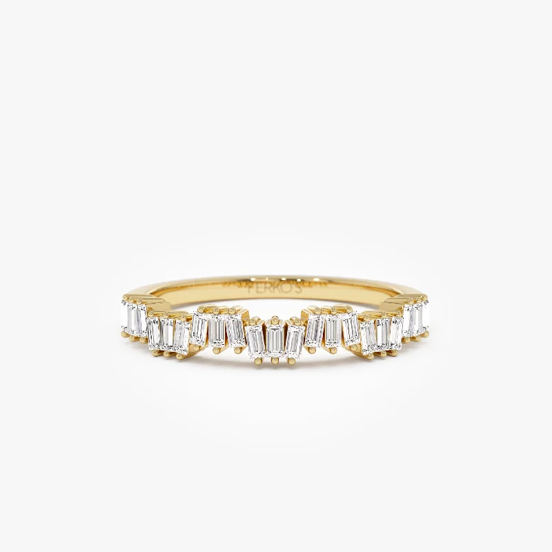 Romantic Heart-Shaped Jewelry For Special Gifts 14k Asymetrical Baguette Diamonds Ring Romantic Heart-Shaped Jewelry For Special Gifts 14k Asymetrical Baguette Diamonds Ring