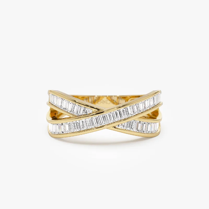 Dainty Floral Jewelry For Feminine Elegance 14k Channel Setting Baguette Diamond Crossover Band Dainty Floral Jewelry For Feminine Elegance 14k Channel Setting Baguette Diamond Crossover Band