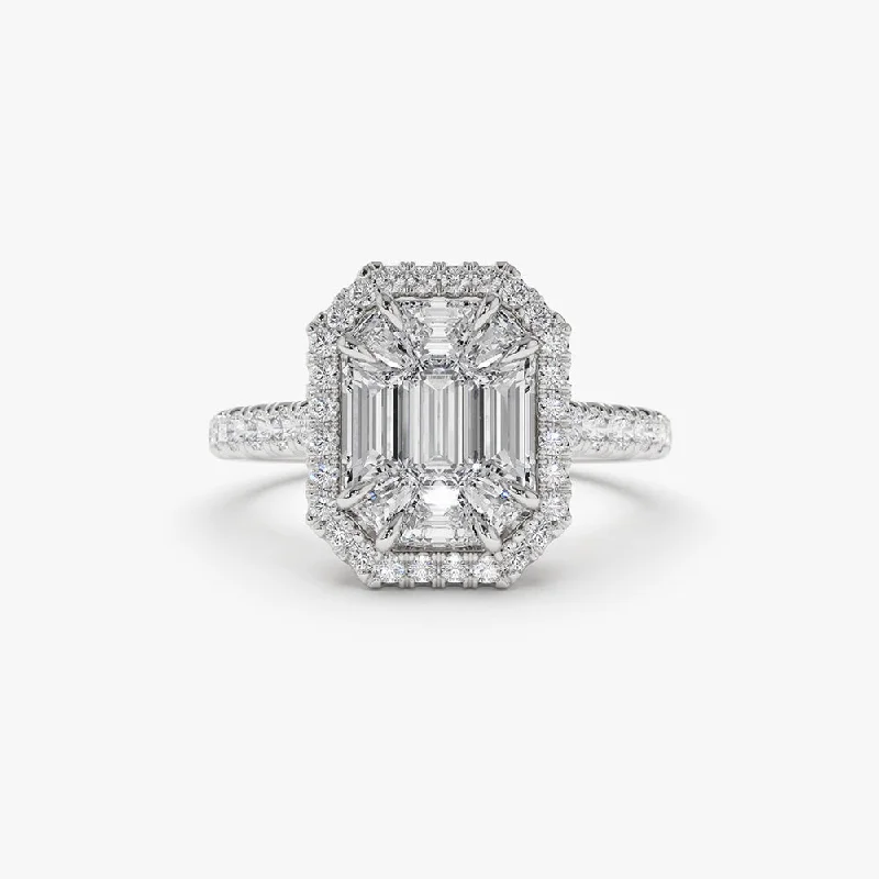 Stunning Statement Jewelry, Unbeatable Discounts 14k Emerald Cut Illusion Halo Setting Engagement Ring Stunning Statement Jewelry, Unbeatable Discounts 14k Emerald Cut Illusion Halo Setting Engagement Ring