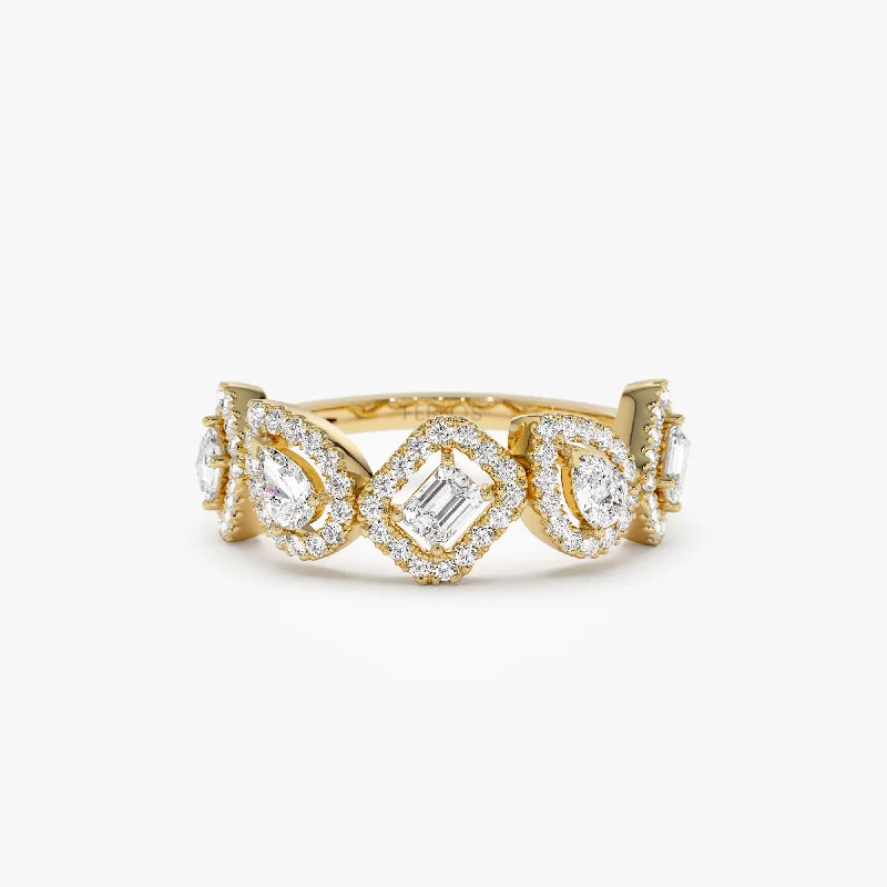 Chic And Stylish Jewelry At Exclusive Prices 14K Gold Multi-Shaped Diamond Band