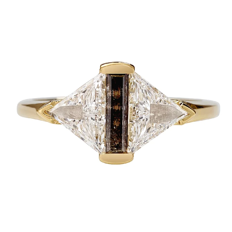 Handmade Pearl Jewelry For Timeless Elegance Compass Trillion and Salt & Pepper Baguette Diamond Engagement Ring