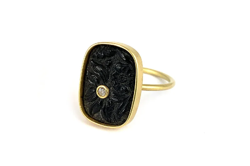 Premium Jewelry Now Available At Special Discounts Noir 'Juliette' 18K Gold Ring w. Diamond & Jet Stone Premium Jewelry Now Available At Special Discounts Noir 'Juliette' 18K Gold Ring w. Diamond & Jet Stone