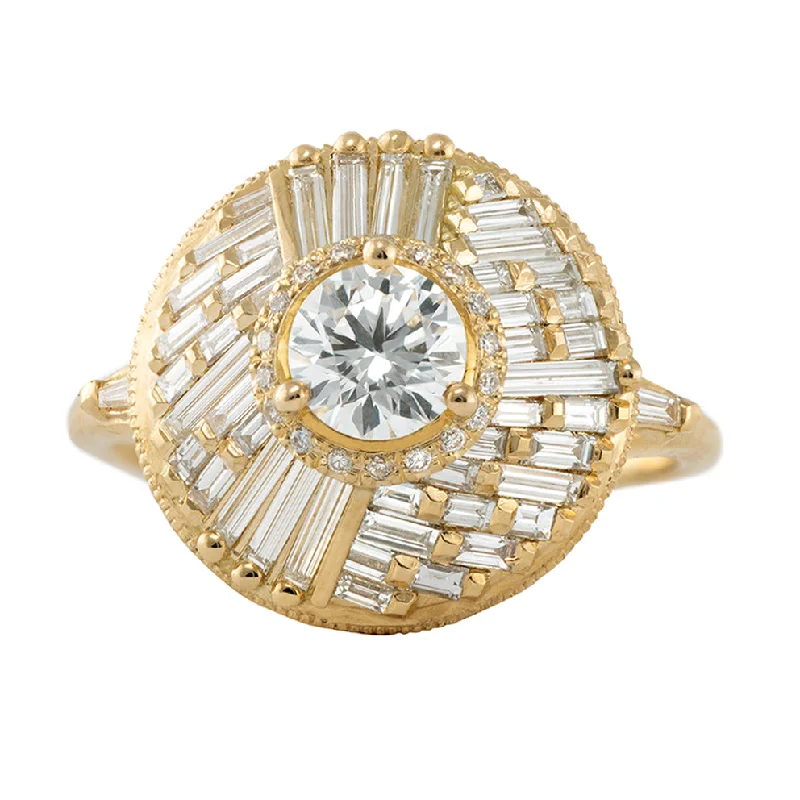 Shop Stylish Jewelry Now And Save Big Halo Engagement Ring with Baguette Diamonds