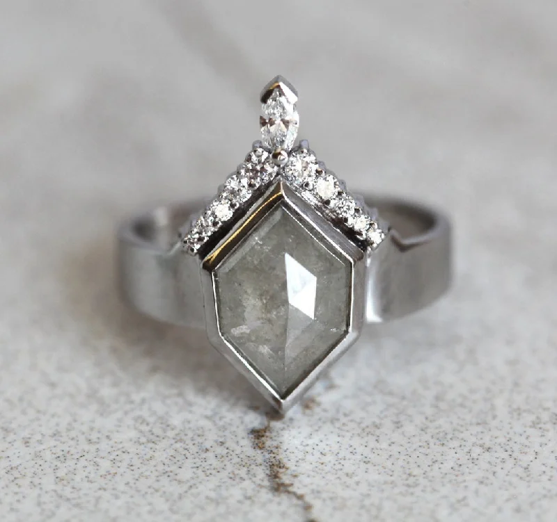 Exclusive Jewelry Sale – Shine For Less Tiana Hexagon Salt & Pepper Diamond Ring