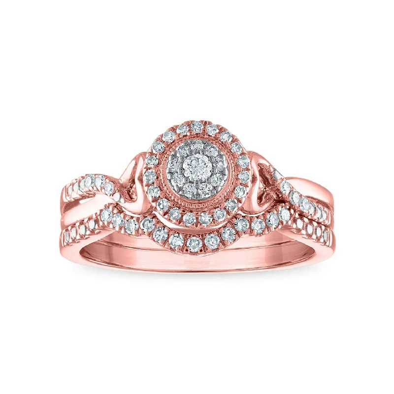 Sparkle On A Budget – Fine Jewelry For Less LoveSong 1/4 CTW Diamond Infinity Halo Bridal Set Ring in 10KT Rose Gold Sparkle On A Budget – Fine Jewelry For Less LoveSong 1/4 CTW Diamond Infinity Halo Bridal Set Ring in 10KT Rose Gold