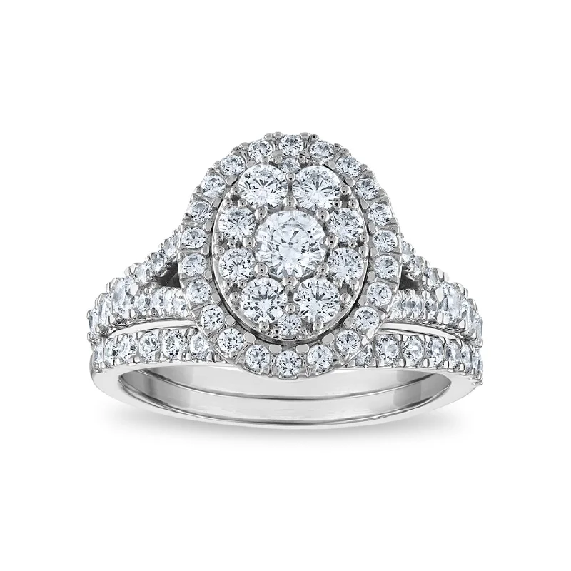 Get Ready To Sparkle – Special Jewelry Discounts LoveSong EcoLove 1-1/2 CTW Lab Grown Diamond Halo Bridal Set in 10KT White Gold Get Ready To Sparkle – Special Jewelry Discounts LoveSong EcoLove 1-1/2 CTW Lab Grown Diamond Halo Bridal Set in 10KT White Gold