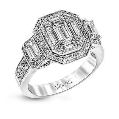 Chic, Trendy, And Affordable Jewelry Sale Emerald-cut Halo Engagement Ring in 18k Gold with Diamonds Chic, Trendy, And Affordable Jewelry Sale Emerald-cut Halo Engagement Ring in 18k Gold with Diamonds