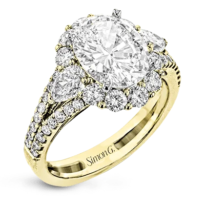 Limited-Stock Jewelry Sale – Once It's Gone, It's Gone Oval-Cut Three-stone Halo Engagement Ring In 18k Gold With Diamonds