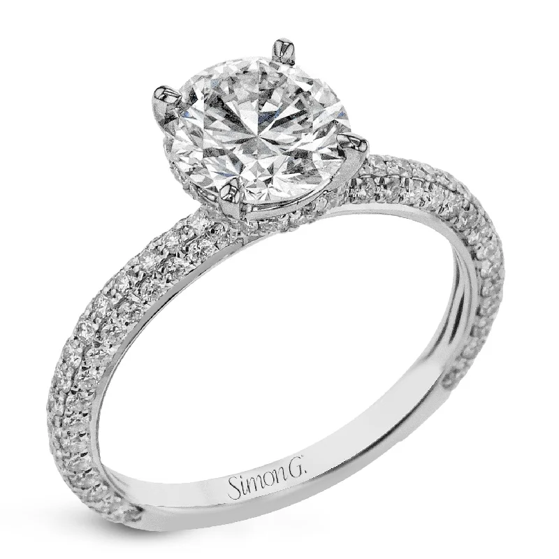 Trendy Minimalist Jewelry For Everyday Wear Round-cut Hidden Halo Engagement Ring in 18k Gold with Diamonds Trendy Minimalist Jewelry For Everyday Wear Round-cut Hidden Halo Engagement Ring in 18k Gold with Diamonds