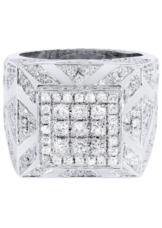 Elegant Jewelry Pieces At Unbelievable Prices White Gold Mens Diamond Ring| 3.65 Carats| 18.53 Grams