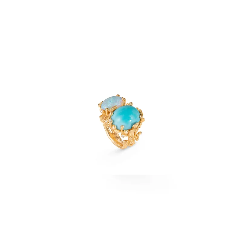 Shop Fine Jewelry With Amazing Deals BoHo Double 18K Gold Ring w. Diamond, Opal & Turquoise Shop Fine Jewelry With Amazing Deals BoHo Double 18K Gold Ring w. Diamond, Opal & Turquoise