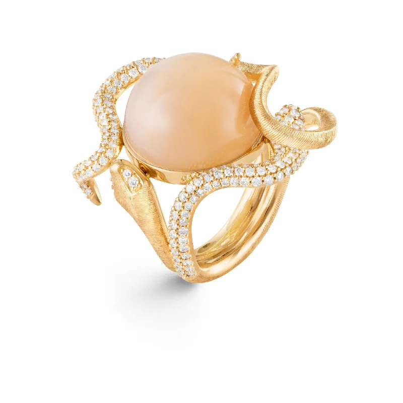 High-End Jewelry, Now More Affordable Than Ever Snakes Pavé 18K Gold Ring w. Moonstone & Diamonds High-End Jewelry, Now More Affordable Than Ever Snakes Pavé 18K Gold Ring w. Moonstone & Diamonds