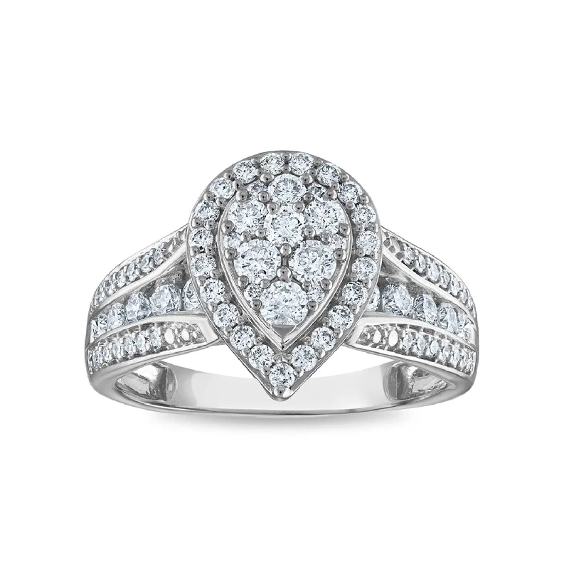 Exclusive Jewelry Offers – Shine For Less Red Hot Deal 1 CTW Diamond Cluster Halo Pear Engagement Ring in 10KT White Gold Exclusive Jewelry Offers – Shine For Less Red Hot Deal 1 CTW Diamond Cluster Halo Pear Engagement Ring in 10KT White Gold