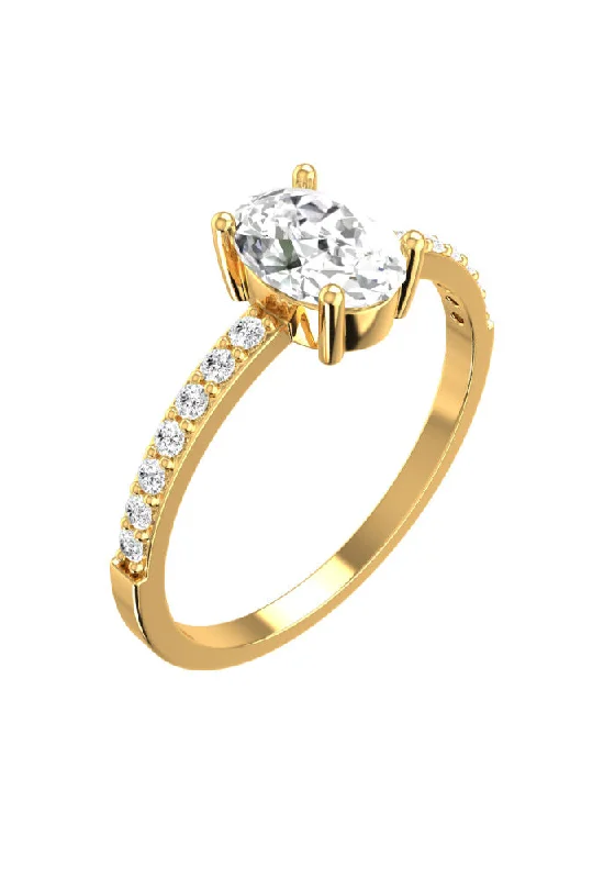 Exclusive Jewelry Offers – Shine For Less Solitaire Oval Pavé 18K Gold Ring w. Lab-Grown Diamonds Exclusive Jewelry Offers – Shine For Less Solitaire Oval Pavé 18K Gold Ring w. Lab-Grown Diamonds