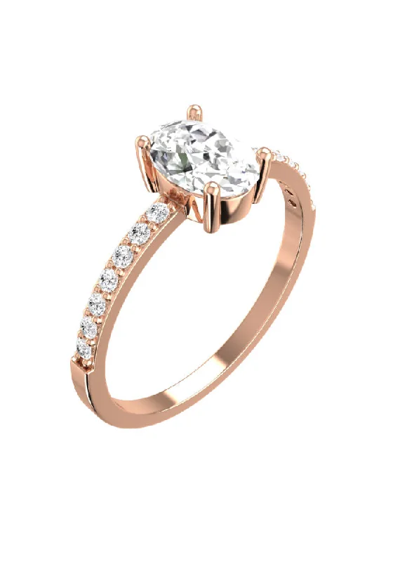 Premium Jewelry Now Available At Special Discounts Solitaire Oval Pavé 18K Rose Gold Ring w. Lab-Grown Diamonds Premium Jewelry Now Available At Special Discounts Solitaire Oval Pavé 18K Rose Gold Ring w. Lab-Grown Diamonds